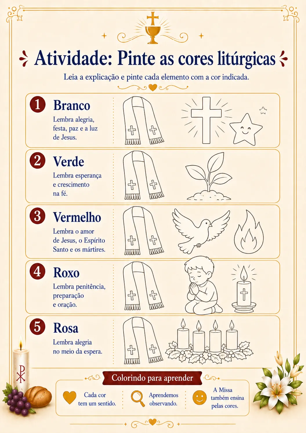 Atividade: Pinte as cores litúrgicas
