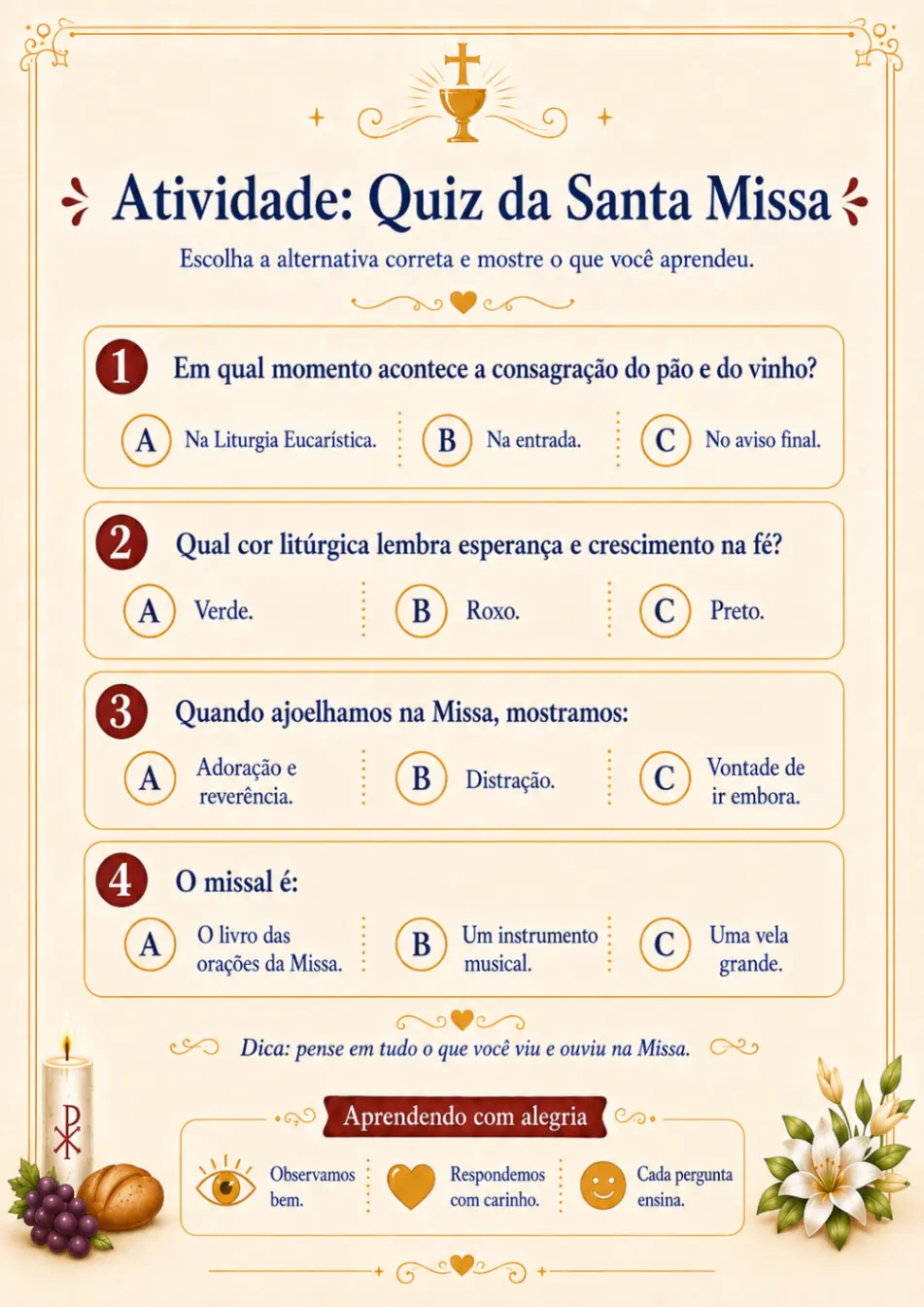 Atividade: Quiz da Santa Missa (múltipla escolha)