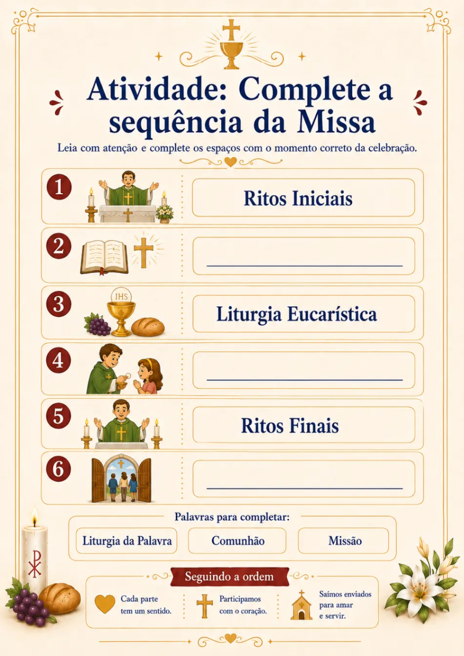 Atividade: Complete a sequência da Missa