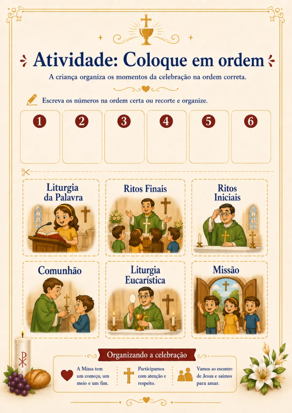 Atividade: Coloque em ordem os momentos da Missa