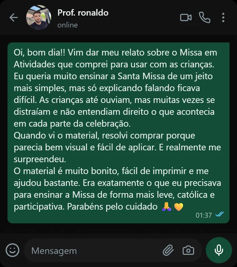 Depoimento de Prof. Ronaldo via WhatsApp