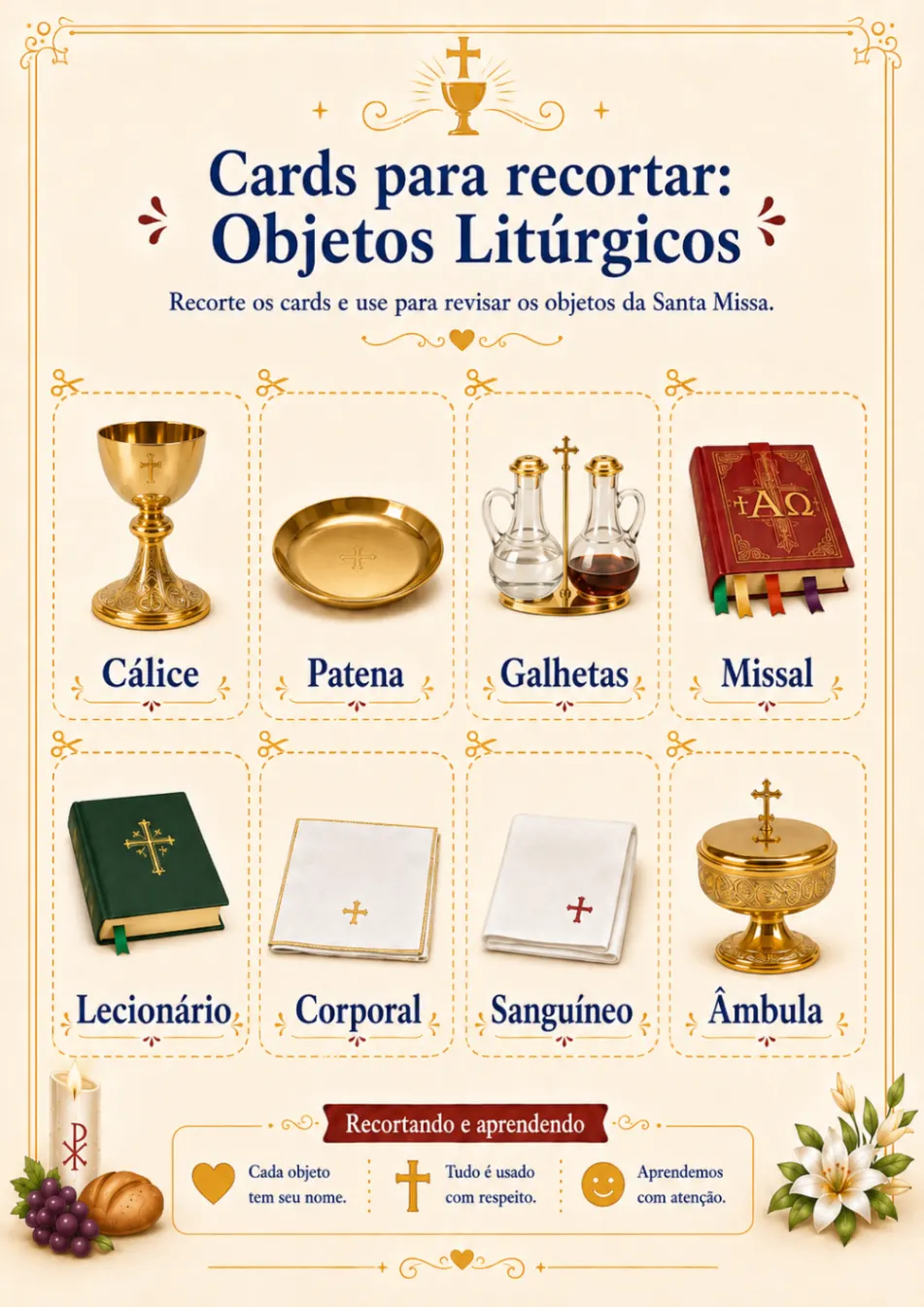 Cards para recortar: Objetos Litúrgicos