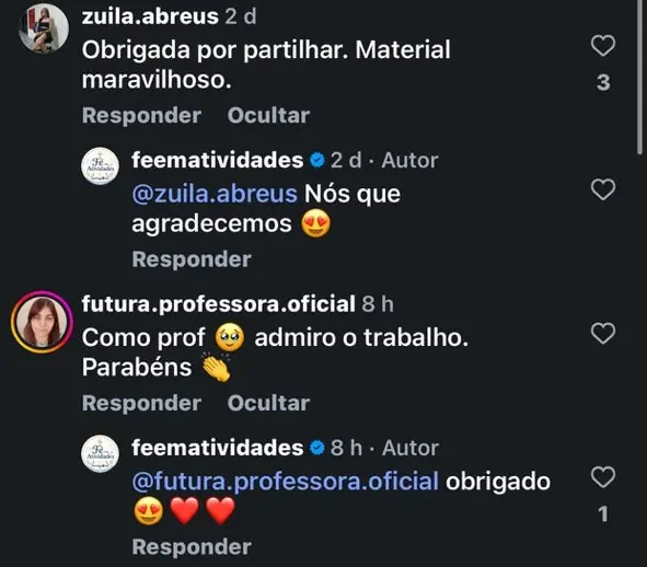 Depoimento de Zuila e Futura Professora via Instagram